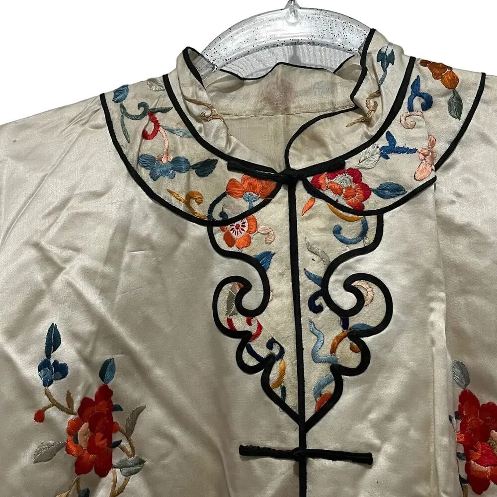 Chinese Silk Robe Qing Dynasty Antique Koi Fish Embroidered Brought US WWII Era